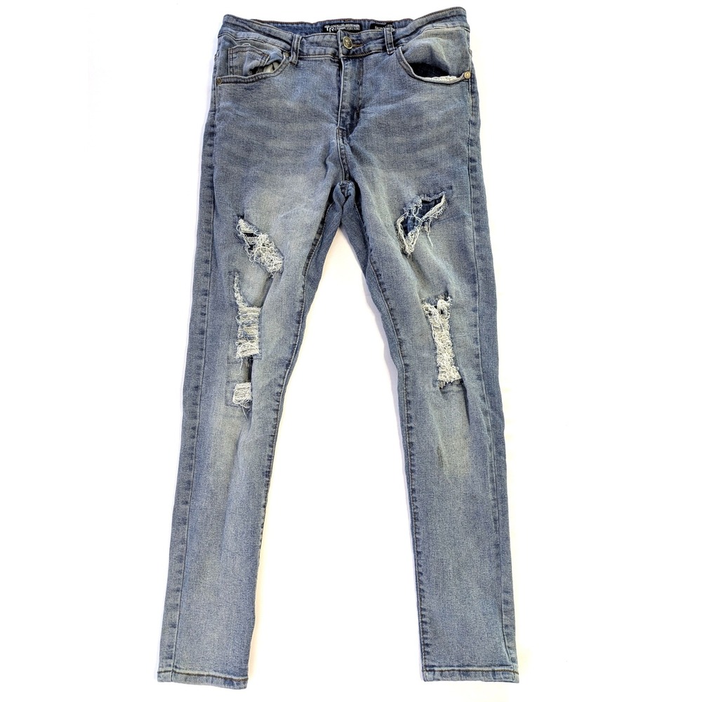 TR Premium Skinny Fit Distressed Jeans Light Wash Mens 34x30 Ripped Denim